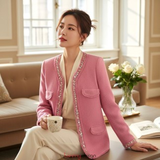 Áo véc hồng 2 lớp lót lụa thêu đính hạt đá hồng 